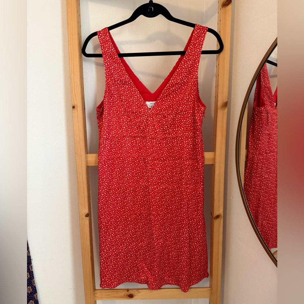 & Other Stories Red Polka Dot Floral Mini Dress